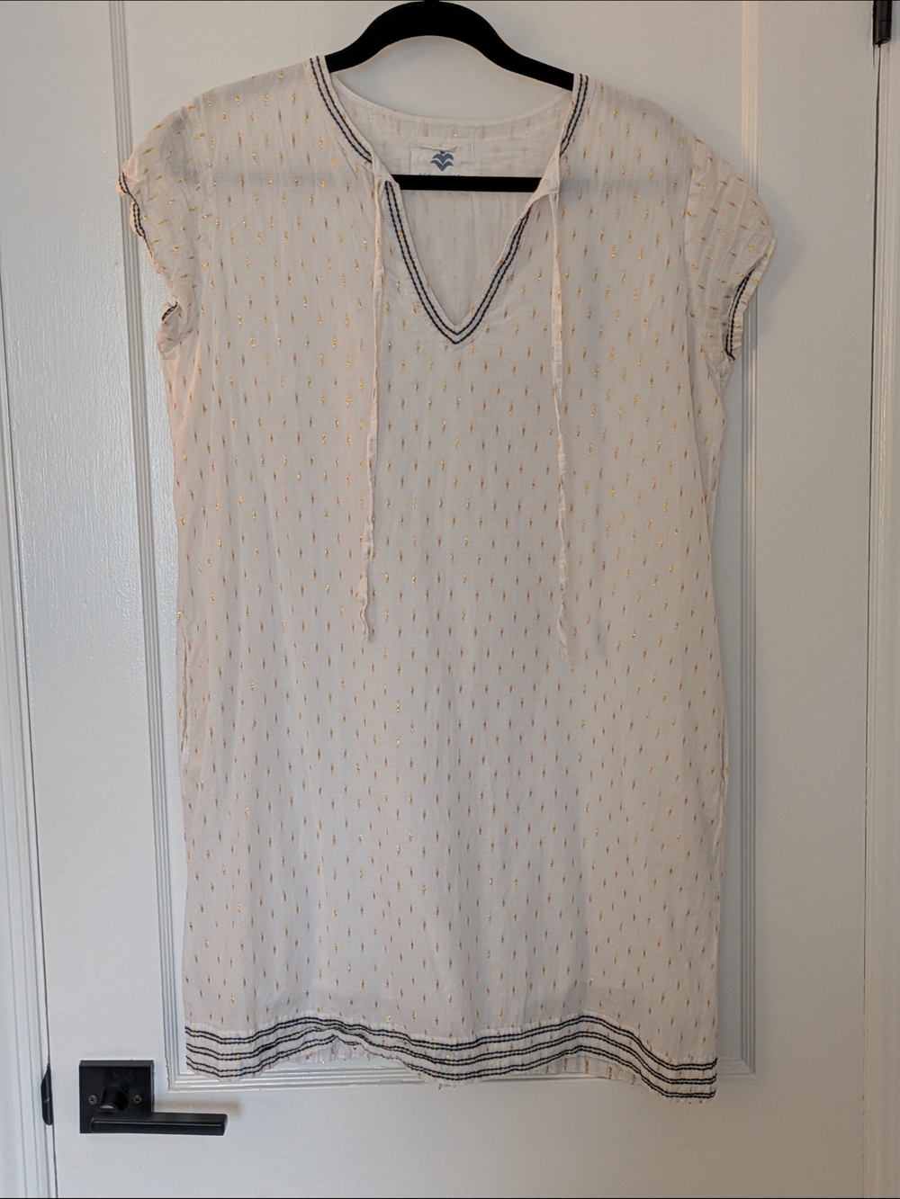Women's White Shift Dress with Gold Dot Detail